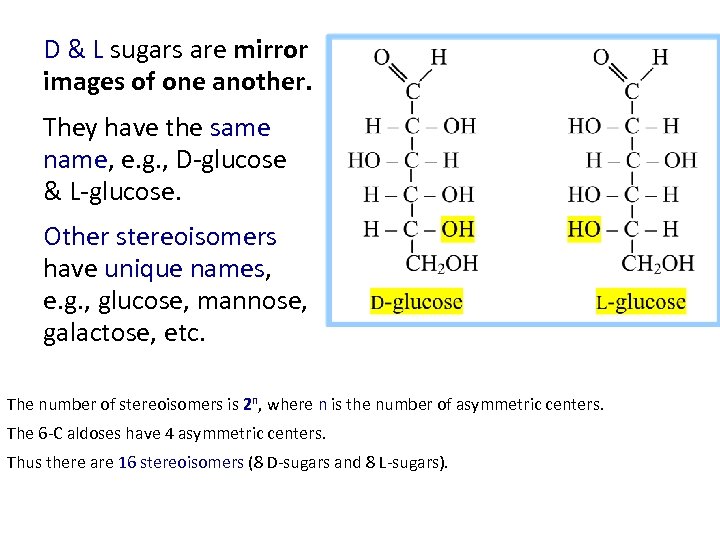 D & L sugars are mirror images of one another. They have the same