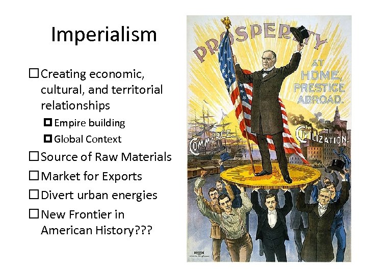 Imperialism Creating economic, cultural, and territorial relationships Empire building Global Context Source of Raw