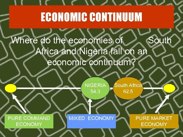 ECONOMIC CONTINUUM Where do the economies of South Africa and Nigeria fall on an