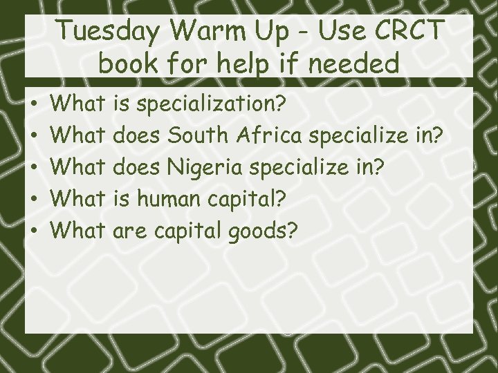 Tuesday Warm Up - Use CRCT book for help if needed • • •