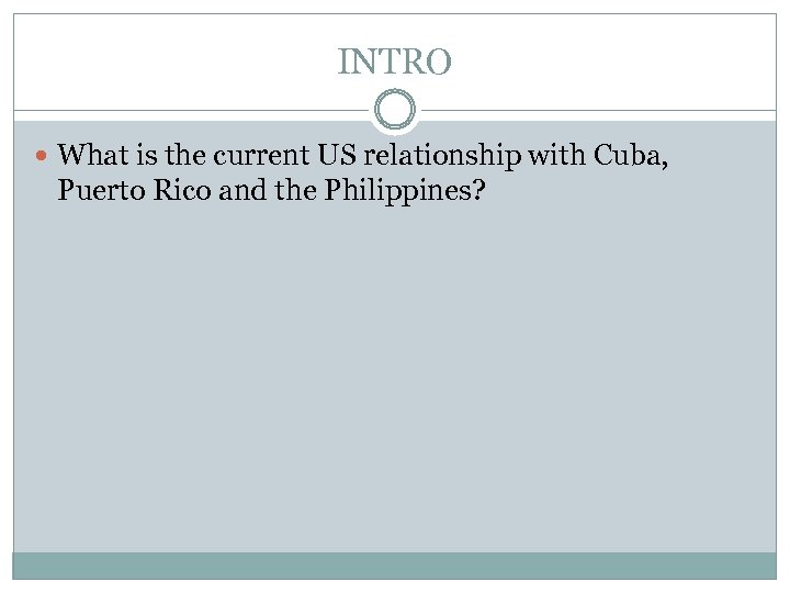 INTRO What is the current US relationship with Cuba, Puerto Rico and the Philippines?