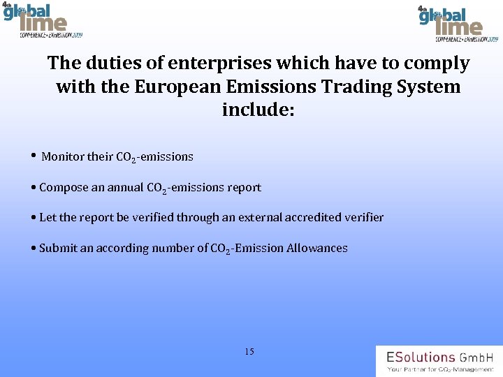The duties of enterprises which have to comply with the European Emissions Trading System