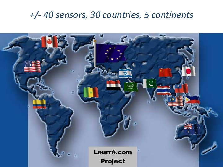 +/- 40 sensors, 30 countries, 5 continents Leurré. com Project 6 