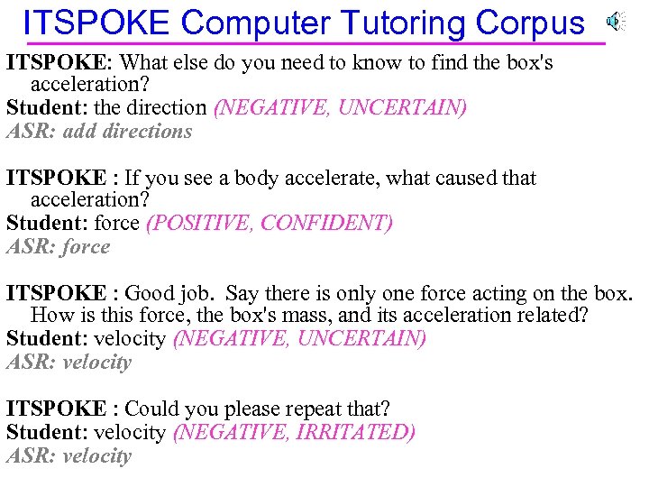 ITSPOKE Computer Tutoring Corpus ITSPOKE: What else do you need to know to find