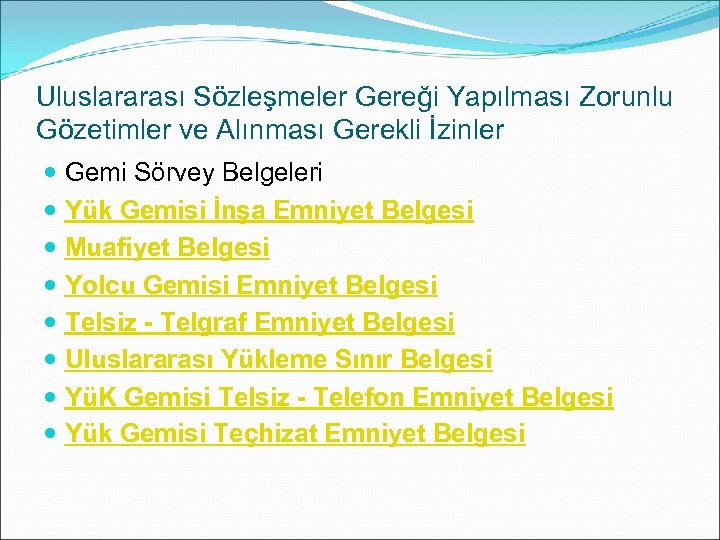 Uluslararası Sözleşmeler Gereği Yapılması Zorunlu Gözetimler ve Alınması Gerekli İzinler Gemi Sörvey Belgeleri Yük