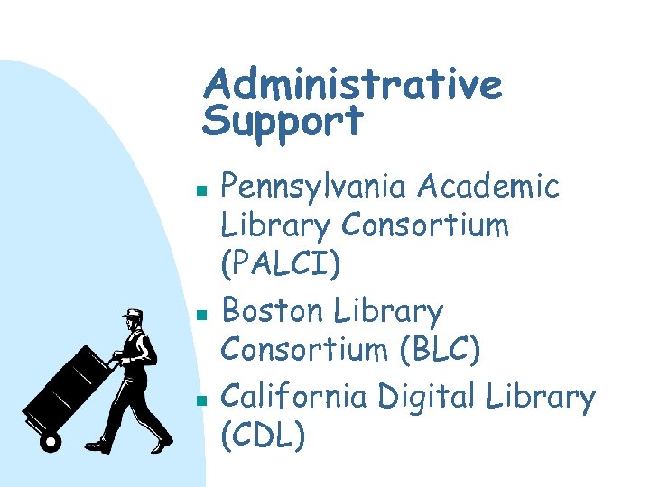 Administrative Support n n n Pennsylvania Academic Library Consortium (PALCI) Boston Library Consortium (BLC)