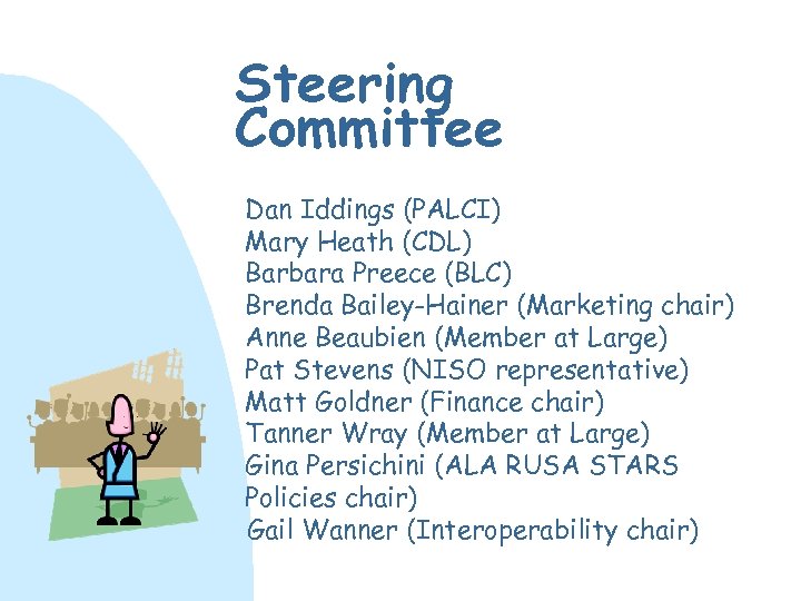 Steering Committee Dan Iddings (PALCI) Mary Heath (CDL) Barbara Preece (BLC) Brenda Bailey-Hainer (Marketing