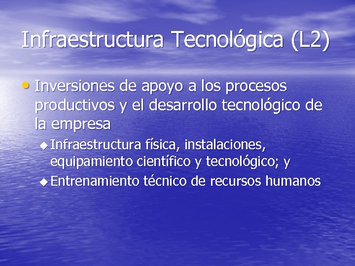 Infraestructura Tecnológica (L 2) • Inversiones de apoyo a los procesos productivos y el