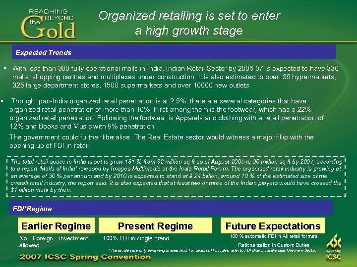 Organized retailing is set to enter a high growth stage Expected Trends § With