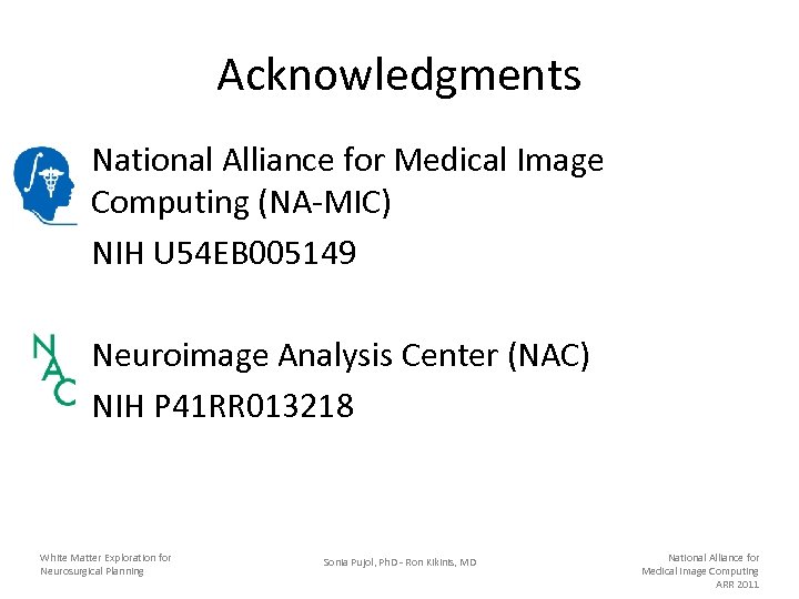 Acknowledgments • National Alliance for Medical Image Computing (NA-MIC) NIH U 54 EB 005149