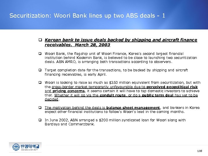 Securitization: Woori Bank lines up two ABS deals - 1 q Korean bank to
