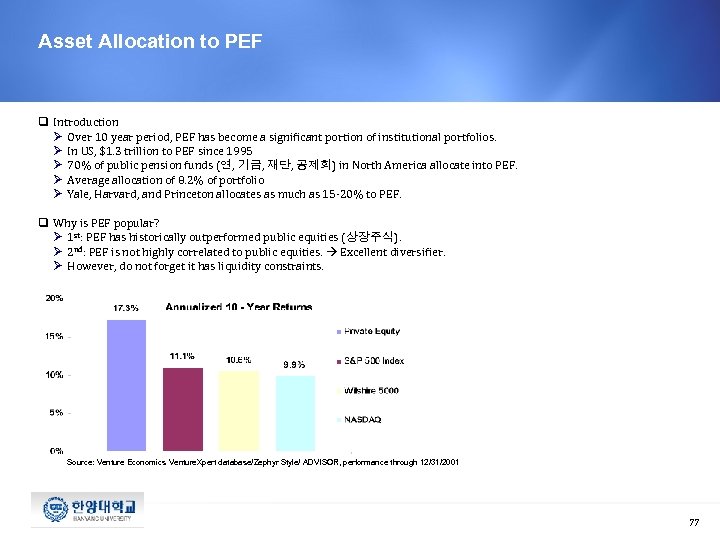 Asset Allocation to PEF q Introduction Ø Over 10 year period, PEF has become