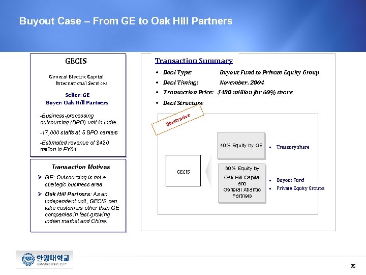 Buyout Case – From GE to Oak Hill Partners GECIS General Electric Capital International