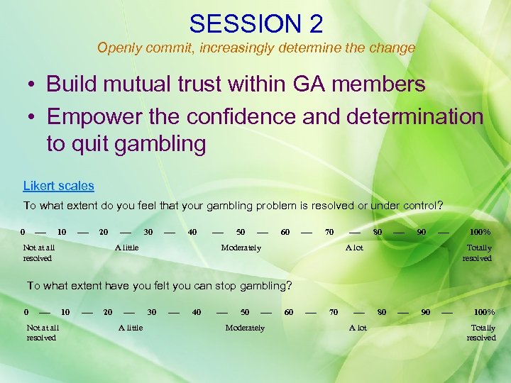 SESSION 2 Openly commit, increasingly determine the change • Build mutual trust within GA