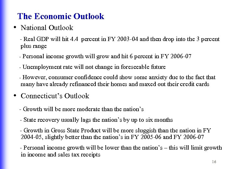 The Economic Outlook • National Outlook - Real GDP will hit 4. 4 percent