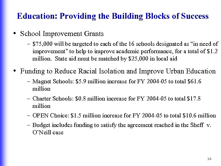 Education: Providing the Building Blocks of Success • School Improvement Grants – $75, 000