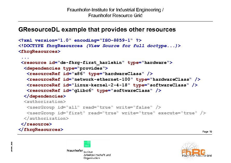Fraunhofer-Institute for Industrial Engineering / Fraunhofer Resource Grid GResource. DL example that provides other