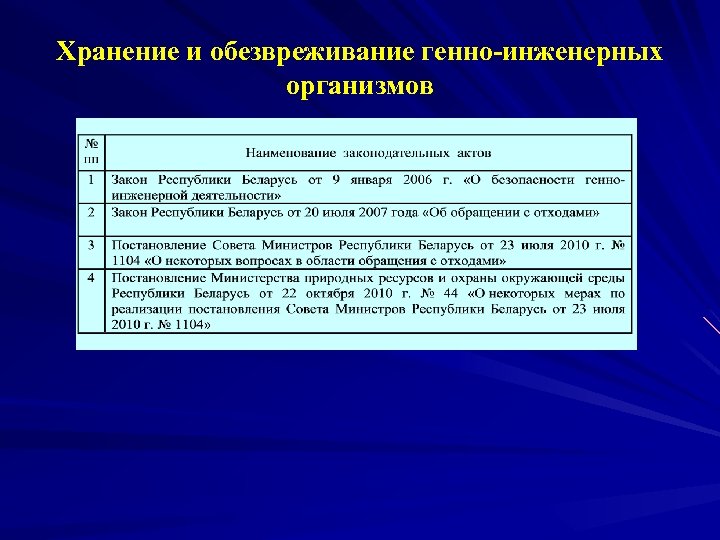 Хранение и обезвреживание генно-инженерных организмов 