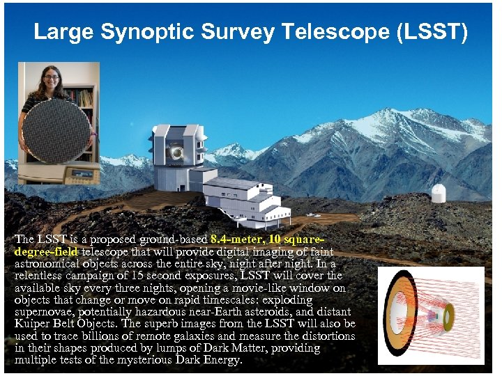 Large Synoptic Survey Telescope (LSST) The LSST is a proposed ground-based 8. 4 -meter,
