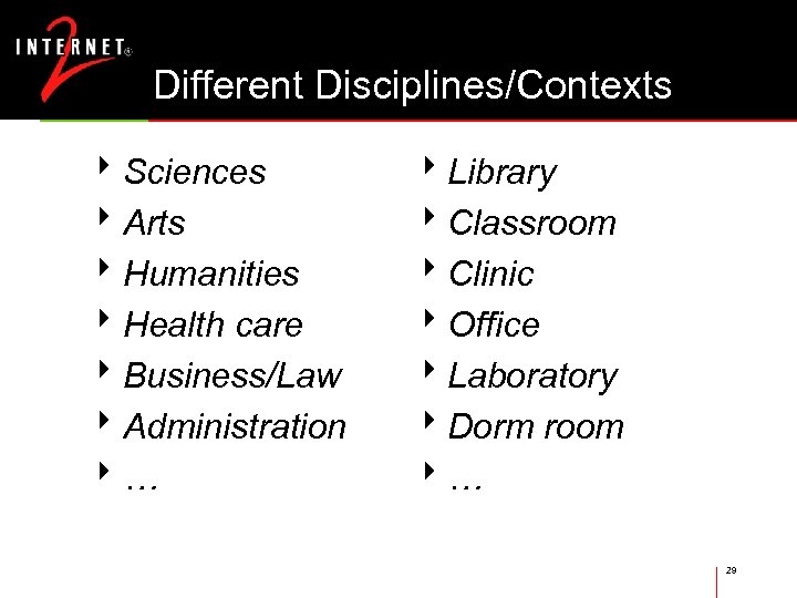 Different Disciplines/Contexts 8 Sciences 8 Arts 8 Humanities 8 Health care 8 Business/Law 8