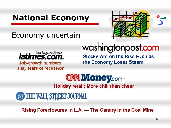 National Economy uncertain Job-growth numbers allay fears of recession Stocks Are on the Rise