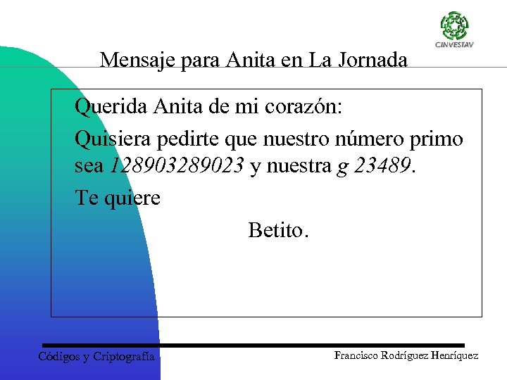 Mensaje para Anita en La Jornada Querida Anita de mi corazón: Quisiera pedirte que