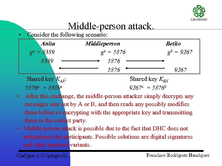 Middle-person attack. • Consider the following scenario: Anita Middleperson Betito ga = 8389 gx