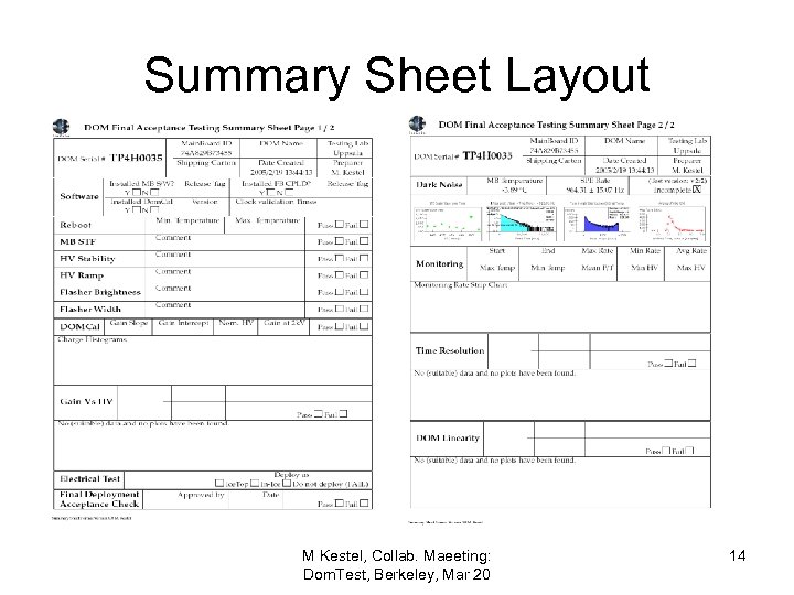 Summary Sheet Layout M Kestel, Collab. Maeeting: Dom. Test, Berkeley, Mar 20 14 