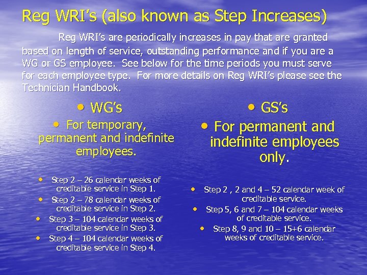 Reg WRI’s (also known as Step Increases) Reg WRI’s are periodically increases in pay