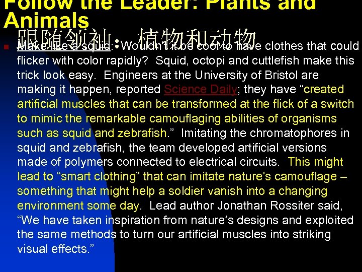Follow the Leader: Plants and Animals n 跟随领袖：植物和动物 Make like a squid: Wouldn’t it