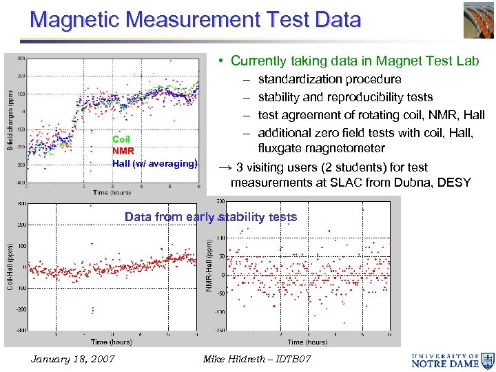 Magnetic Measurement Test Data • Currently taking data in Magnet Test Lab Coil NMR