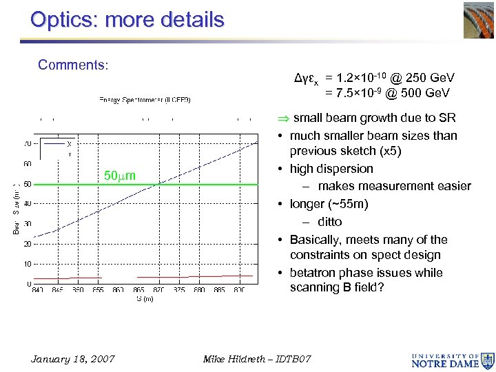 Optics: more details Comments: 50 mm January 18, 2007 Δγεx = 1. 2× 10