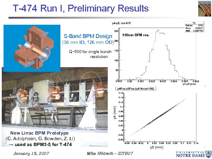 T-474 Run I, Preliminary Results 550 nm BPM res. S-Band BPM Design (36 mm