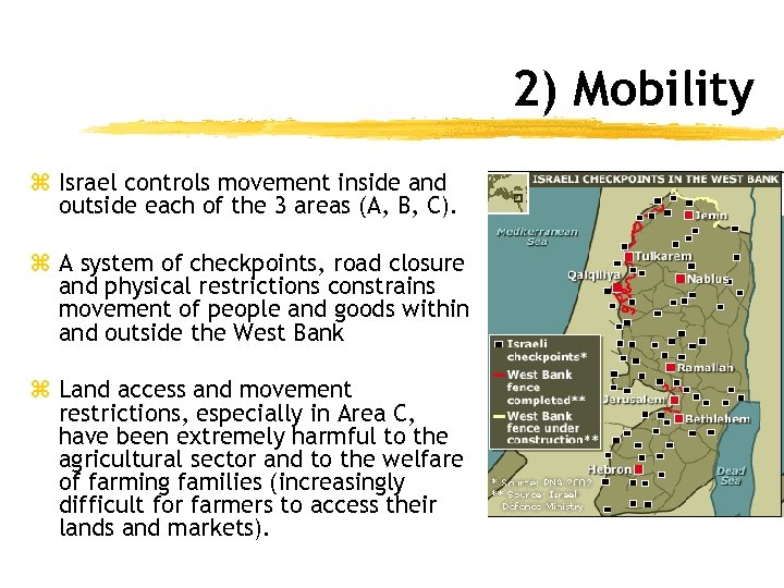 2) Mobility z Israel controls movement inside and outside each of the 3 areas