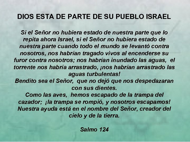 DIOS ESTA DE PARTE DE SU PUEBLO ISRAEL Si el Señor no hubiera estado