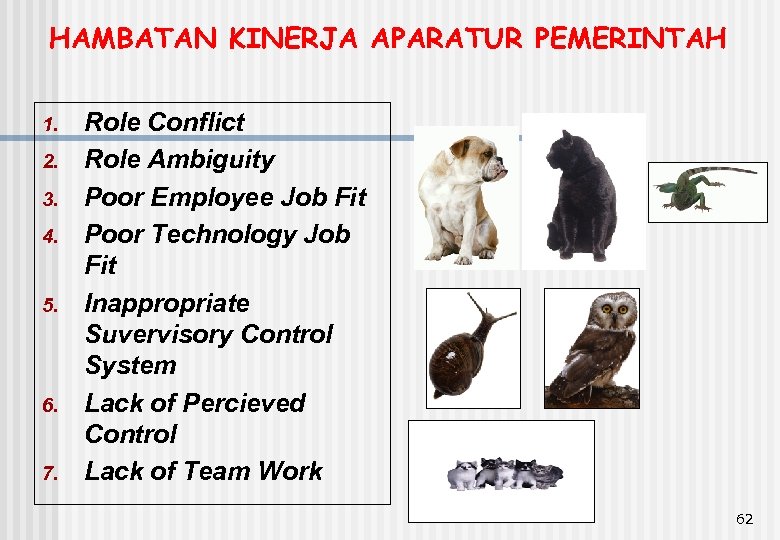 HAMBATAN KINERJA APARATUR PEMERINTAH 1. 2. 3. 4. 5. 6. 7. Role Conflict Role