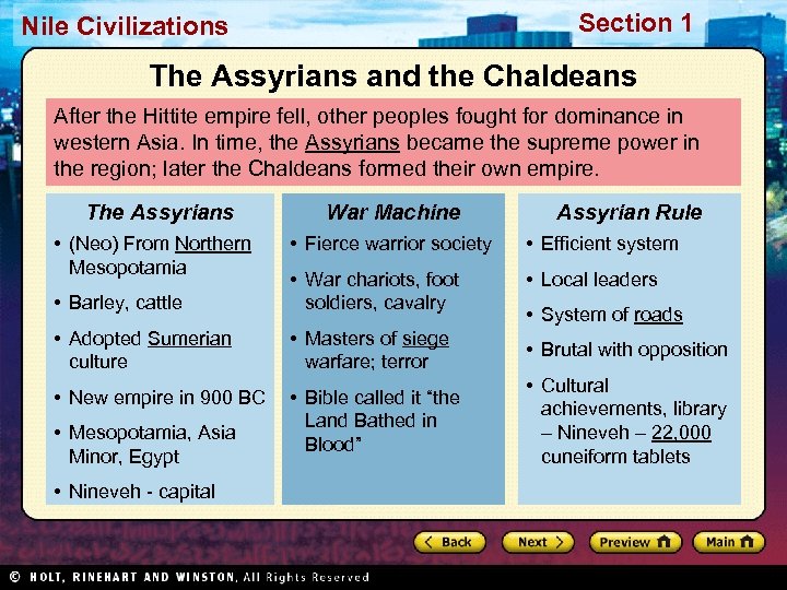 Section 1 Nile Civilizations The Assyrians and the Chaldeans After the Hittite empire fell,