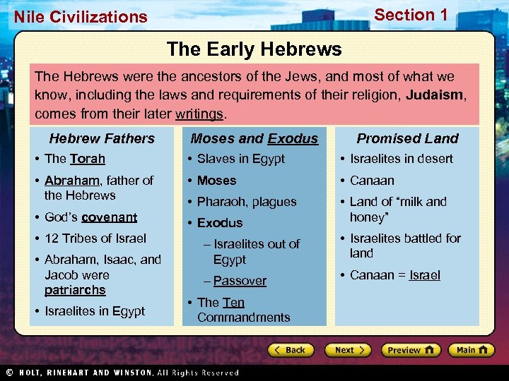 Section 1 Nile Civilizations The Early Hebrews The Hebrews were the ancestors of the