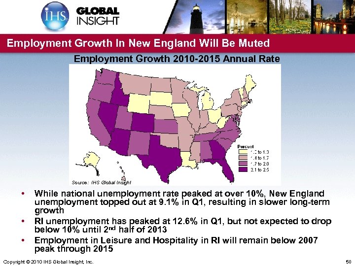 Employment Growth In New England Will Be Muted Employment Growth 2010 -2015 Annual Rate