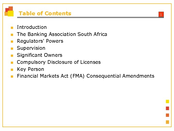 Table of Contents ■ ■ ■ ■ Introduction The Banking Association South Africa Regulators’
