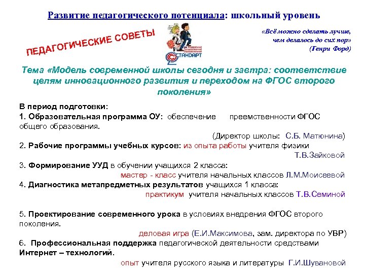 Развитие педагогического потенциала: школьный уровень ОГ ЕТЫ ИЕ СОВ ИЧЕСК ПЕДАГ «Всё можно сделать