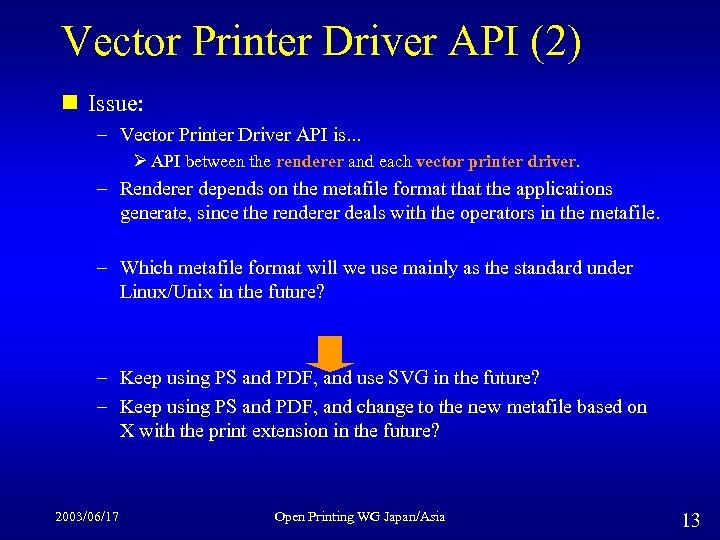 Vector Printer Driver API (2) n Issue: – Vector Printer Driver API is. .