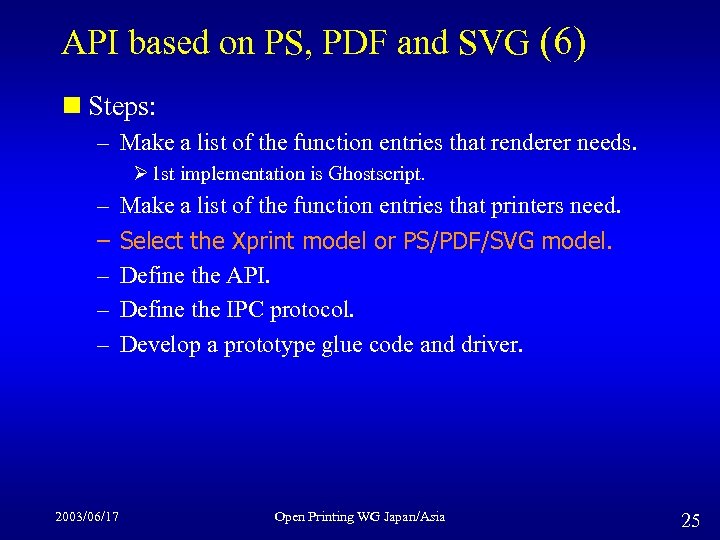 API based on PS, PDF and SVG (6) n Steps: – Make a list