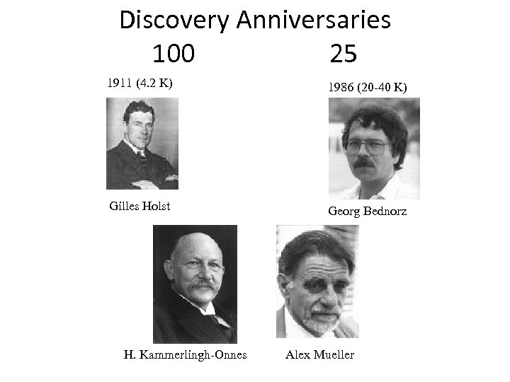 Discovery Anniversaries 100 25 1911 (4. 2 K) 1986 (20 -40 K) Gilles Holst