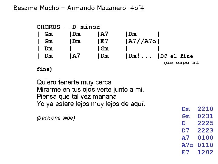 Besame Mucho – Armando Mazanero 4 of 4 CHORUS – D minor | Gm