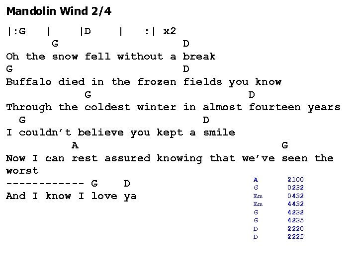 Mandolin Wind 2/4 |: G | |D | : | x 2 G D