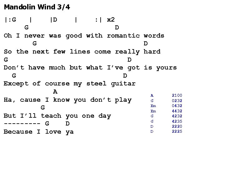 Mandolin Wind 3/4 |: G | |D | : | x 2 G D