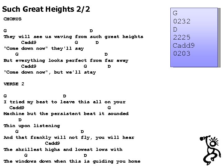 Such Great Heights 2/2 CHORUS G D They will see us waving from such