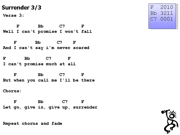 Surrender 3/3 Verse 3: F Bb C 7 F Well I can't promise I