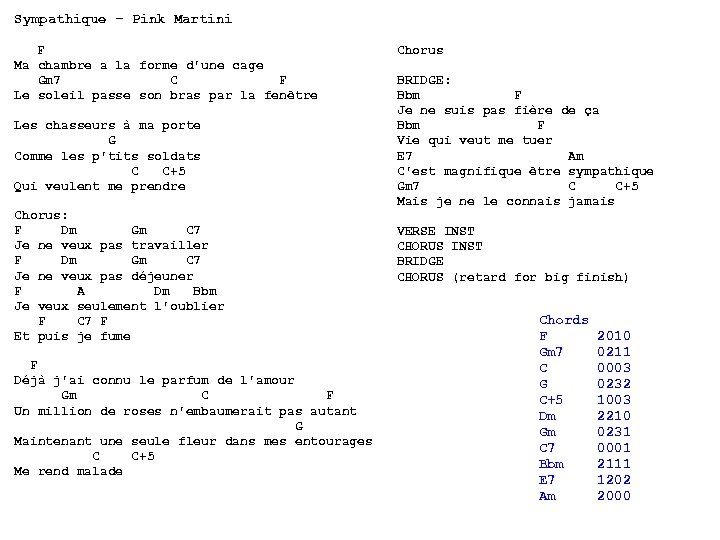 Sympathique – Pink Martini F Ma chambre a la forme d'une cage Gm 7